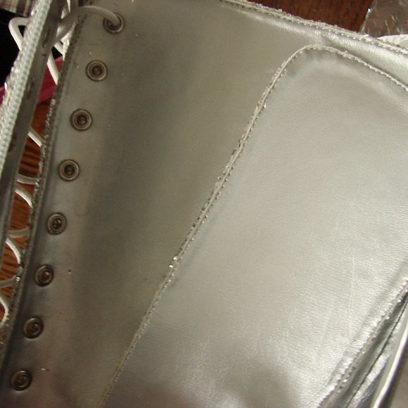 NIB NWOT Pleaser Knee Hi Delight 2020 Silver Glitter Boot Lace Up Inner Zip SZ 8 - Picture 11 of 16